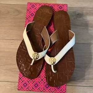 Tory Burch Thora leather sandals - bleach/gold Sz 8